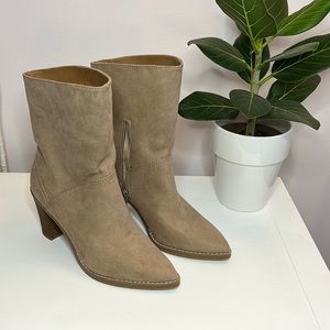 Mid Calf Heel Boots - Tan - Size 8